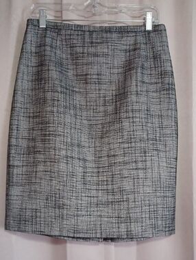 Tahari Abstract Crosshatch Plaid Pencil Skirt Black Gray Sz 10 Workwear Capsule